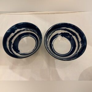 2 Small Rice Bowls Tapas Dessert Snack Cobalt Blue & White Colors